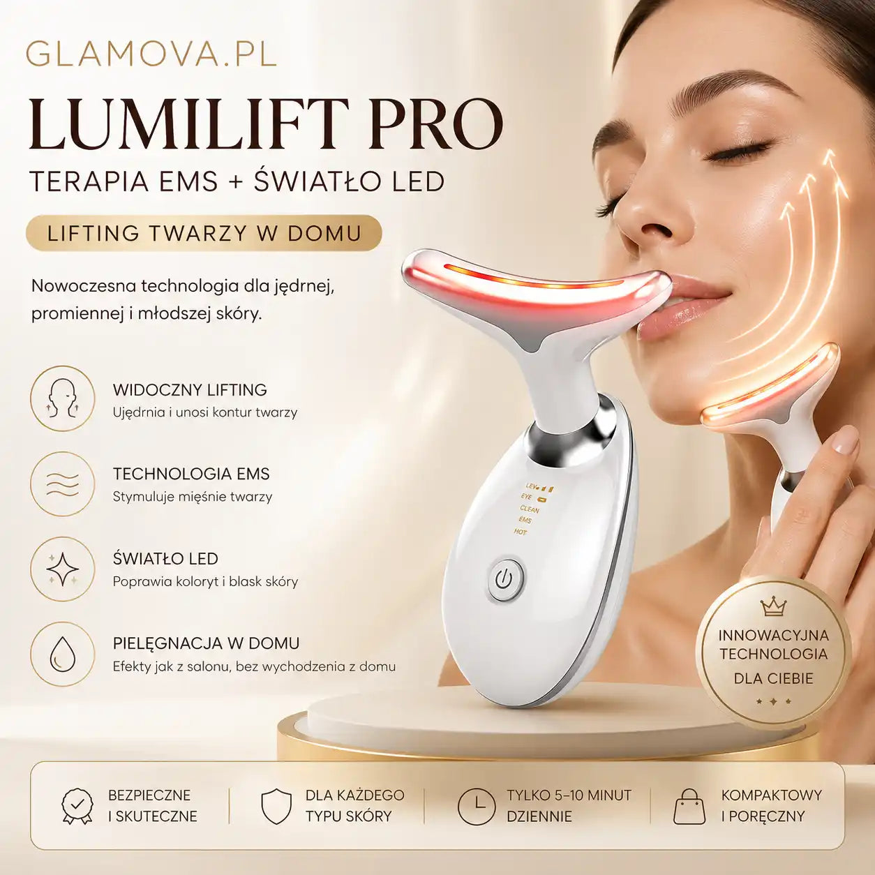LumiLift Pro | Terapia EMS + Światło LED — lifting twarzy w domu