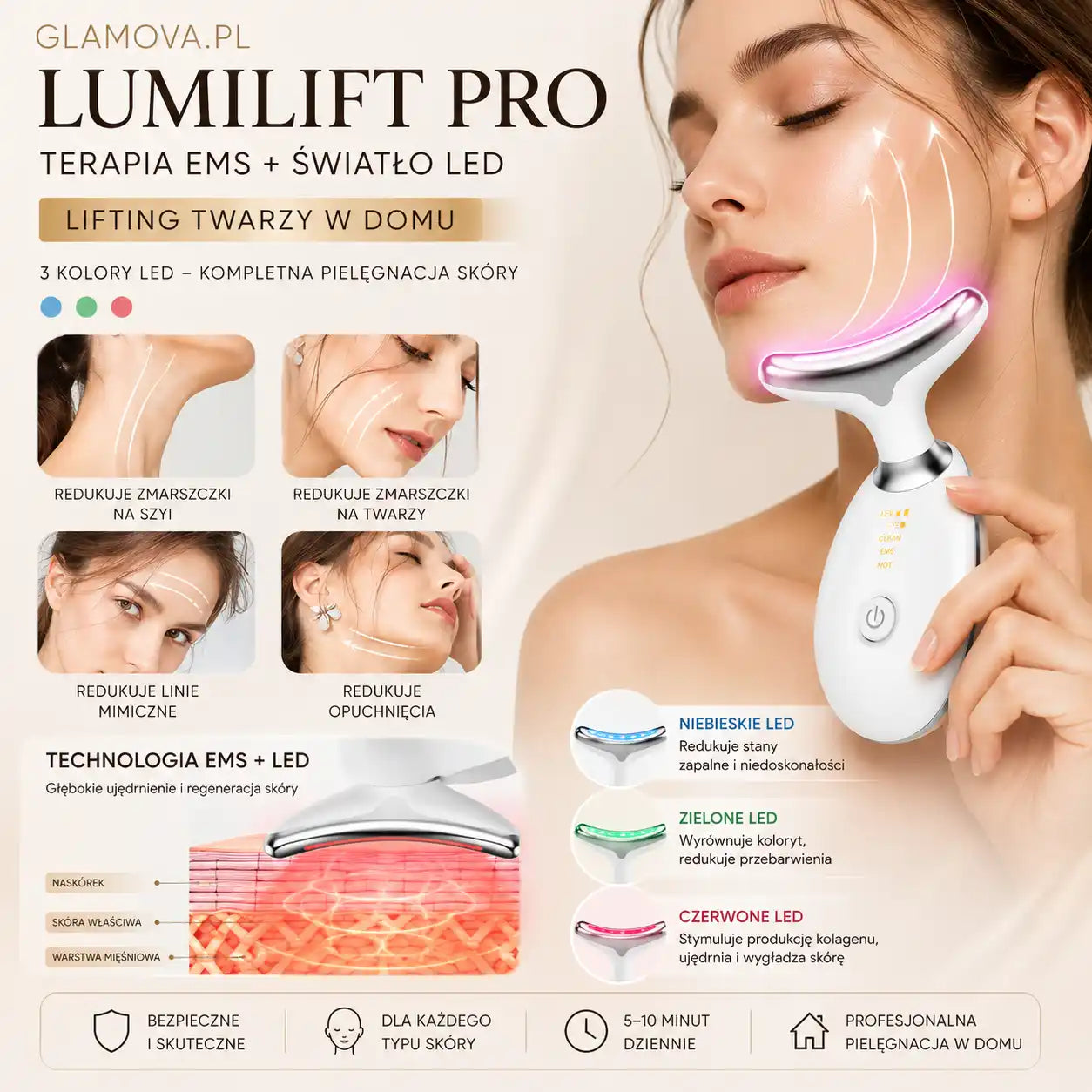 LumiLift Pro | Terapia EMS + Światło LED — lifting twarzy w domu