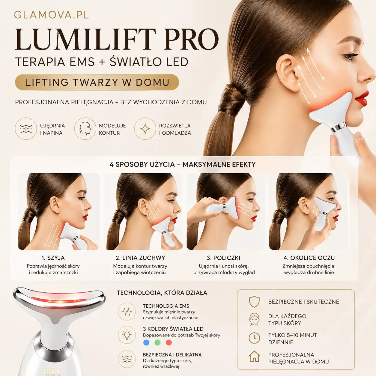 LumiLift Pro | Terapia EMS + Światło LED — lifting twarzy w domu